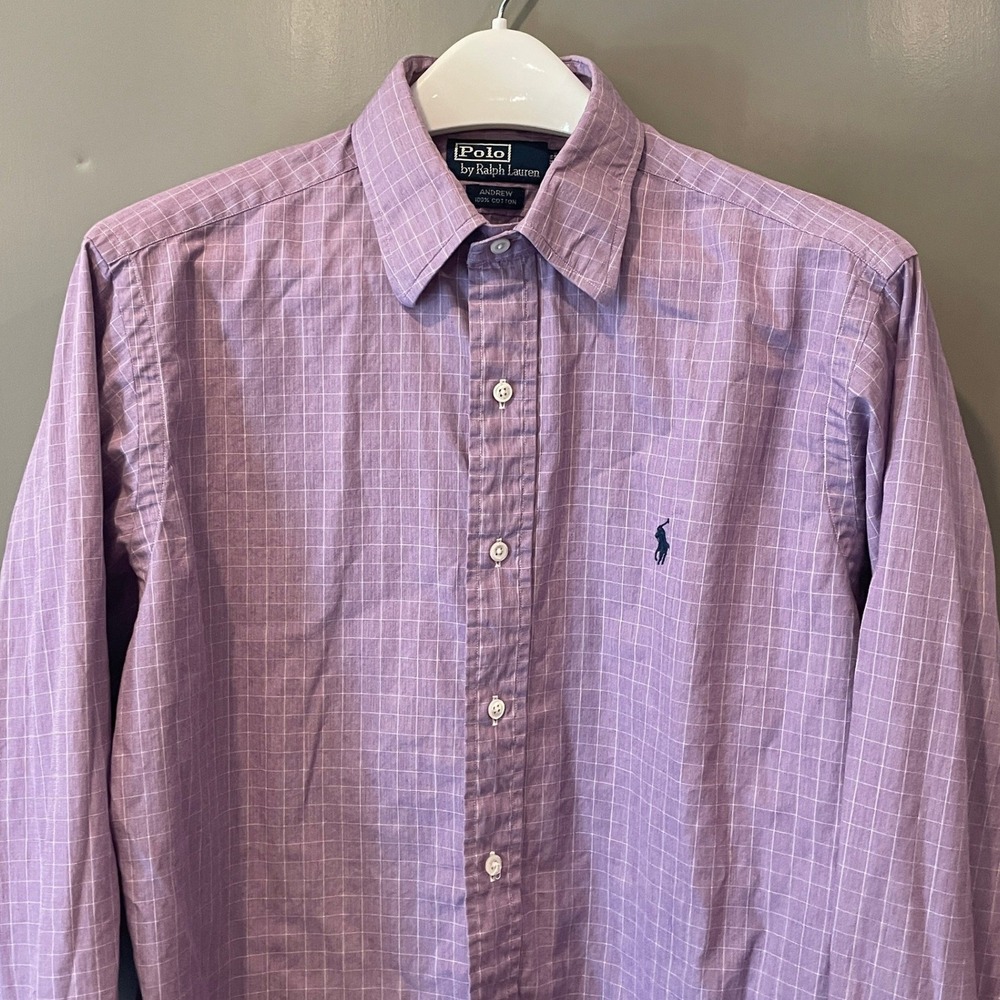 Polo Ralph Lauren Andrew Mens Purple Grid Cotton Button Down Shirt 15.5 32/33